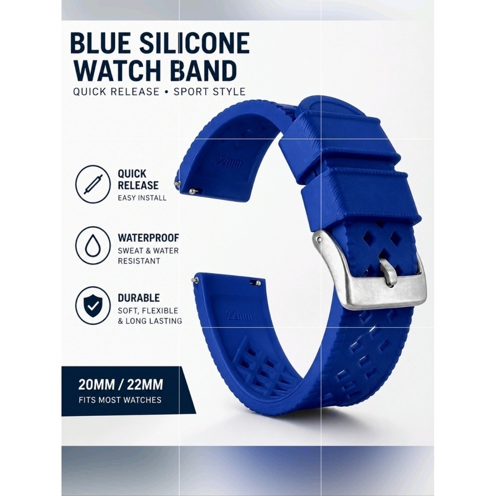 Barton Blue Silicone Watch Band 18mm Quick Release Sport Strap Waterproof